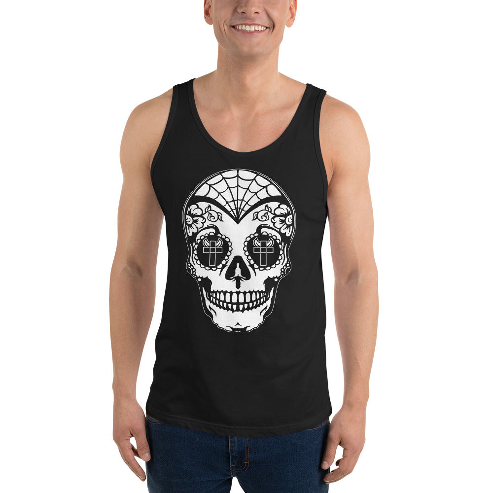 White Sugar Skull Day of the Dead Halloween Men's Tank Top Shirt - Edge of Life Designs