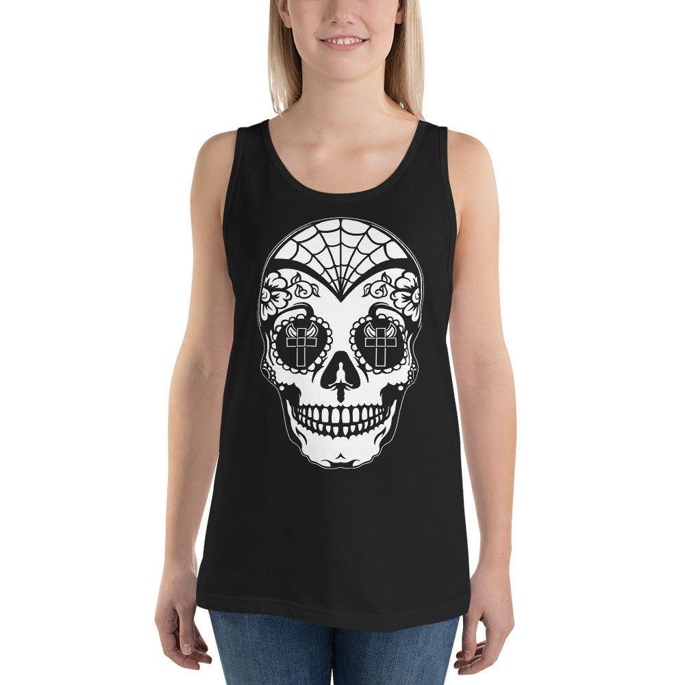 White Sugar Skull Day of the Dead Halloween Men's Tank Top Shirt - Edge of Life Designs