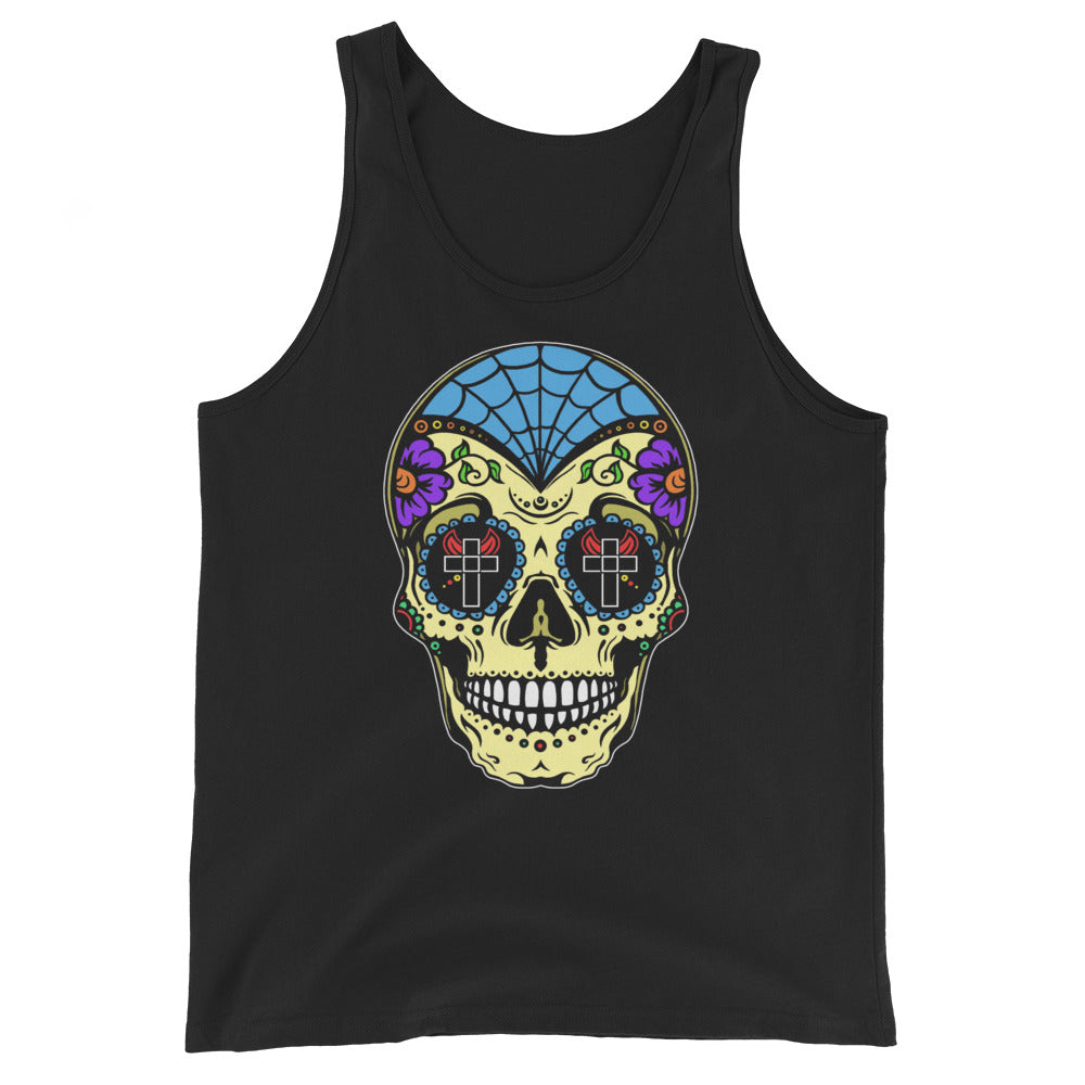 Colorful Sugar Skull Day of the Dead Halloween Men's Tank Top Shirt - Edge of Life Designs