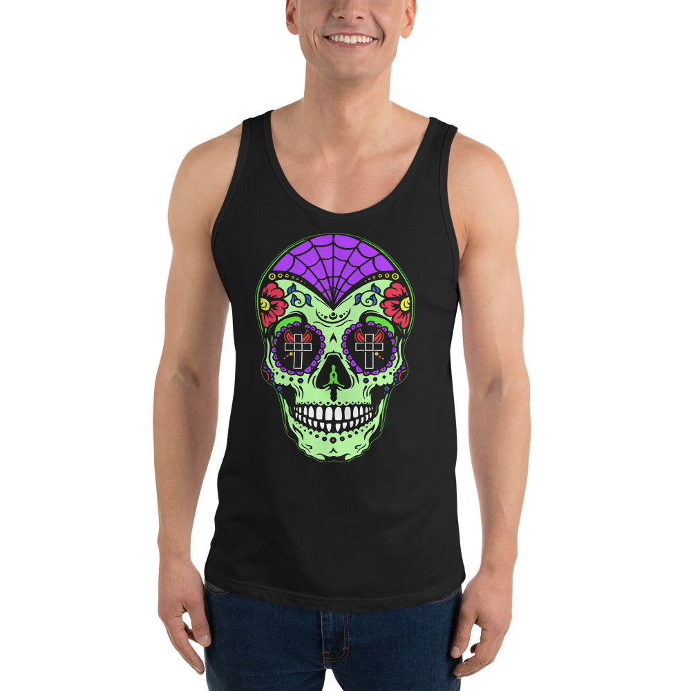 Green Sugar Skull Day of the Dead Halloween Men's Tank Top Shirt - Edge of Life Designs
