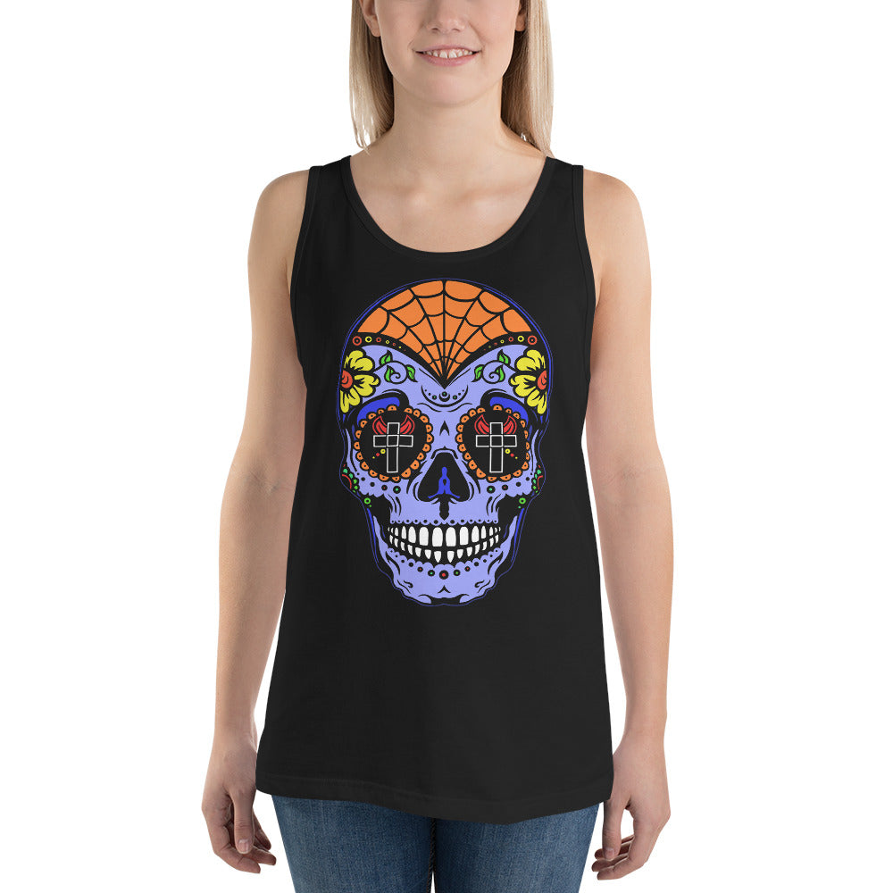 Blue Sugar Skull Day of the Dead Halloween Men's Tank Top Shirt - Edge of Life Designs