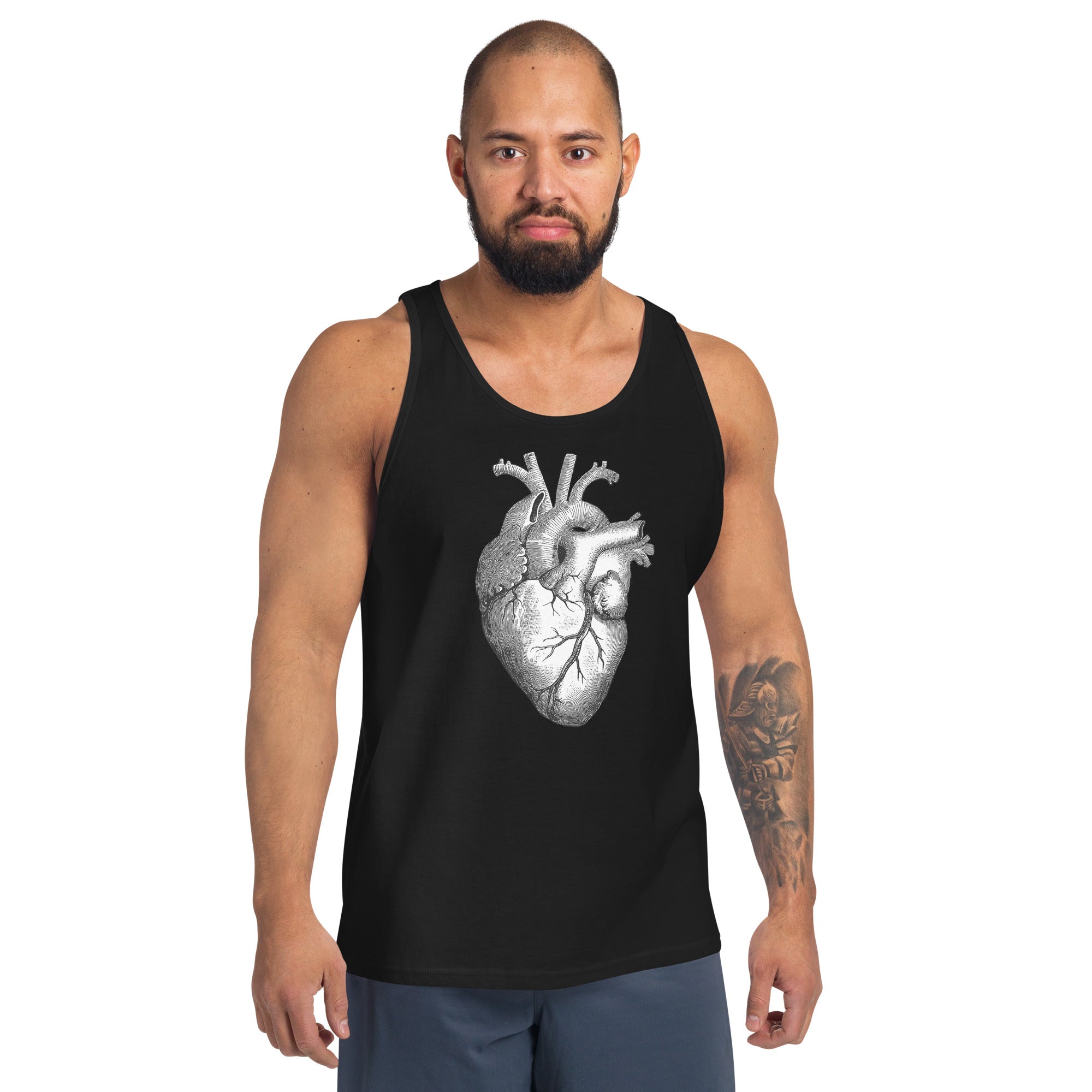 Anatomical Human Heart Medical Art Men's Tank Top Black and White - Edge of Life Designs