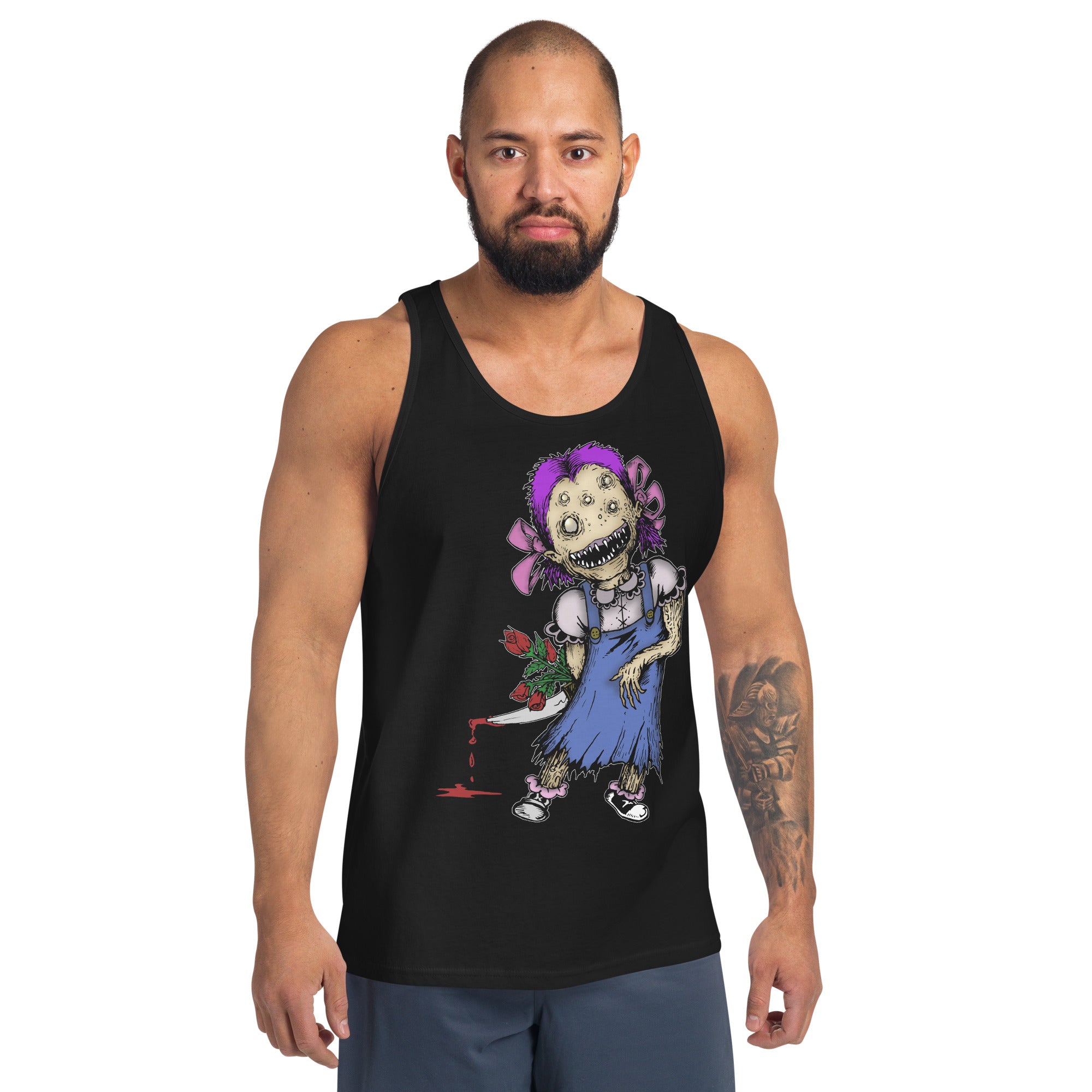 Wicked Little Girl with Bloody Knife Horror Style Men's Tank Top - Edge of Life Designs