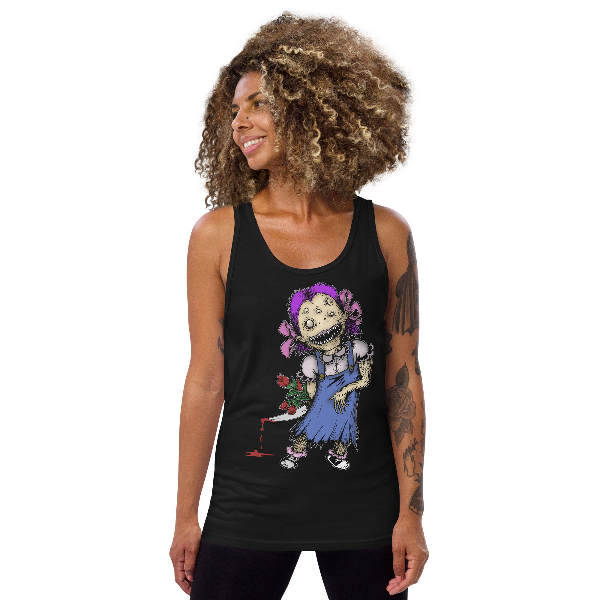 Wicked Little Girl with Bloody Knife Horror Style Men's Tank Top - Edge of Life Designs