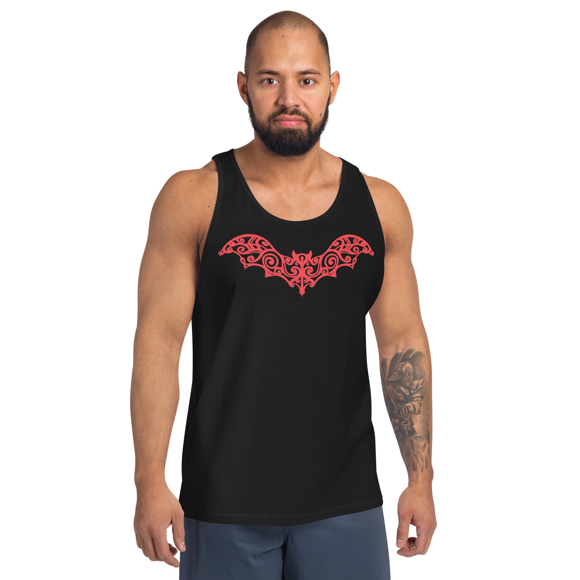 Gothic Wrought Iron Style Vine Bat Men's Tank Top Red Print - Edge of Life Designs