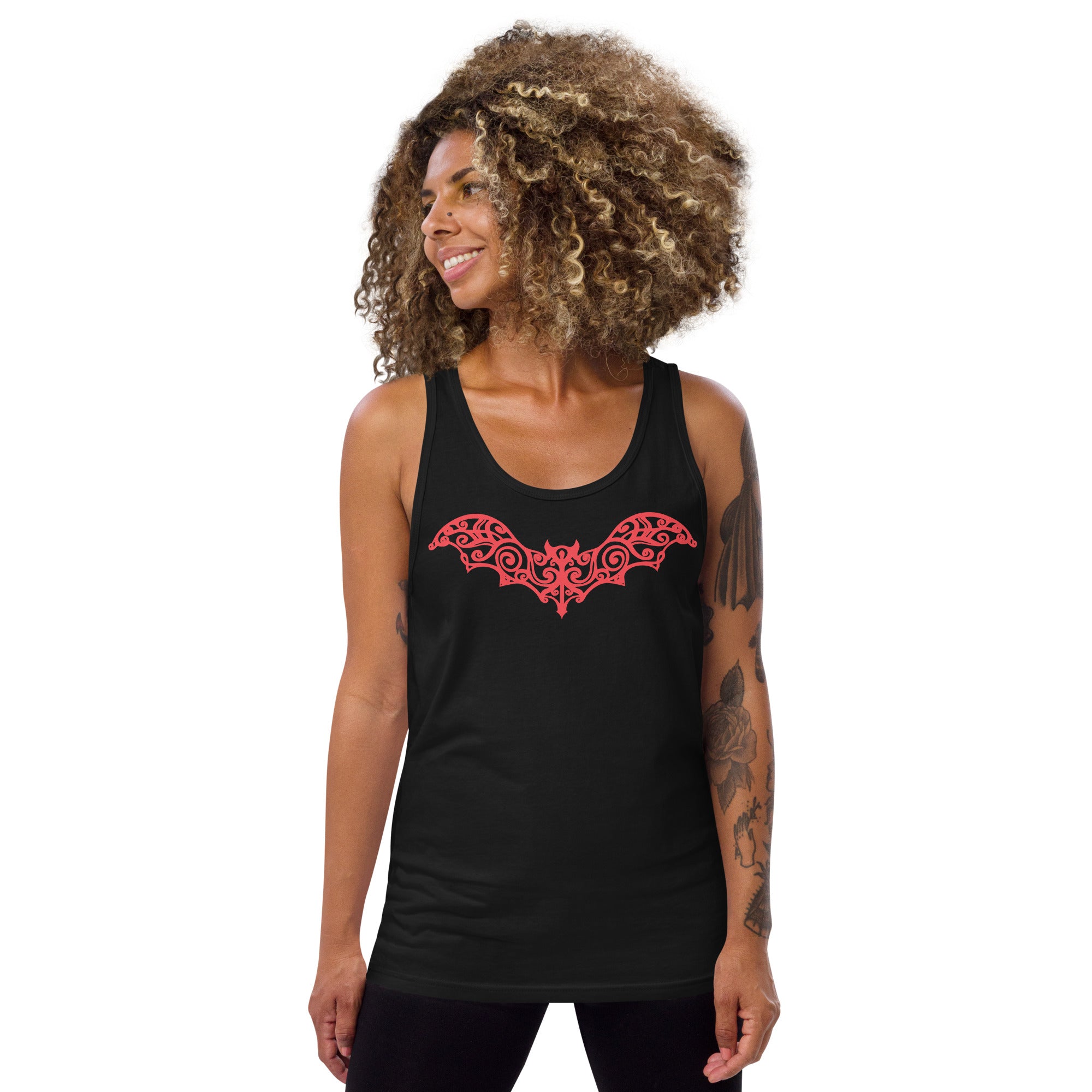 Gothic Wrought Iron Style Vine Bat Men's Tank Top Red Print - Edge of Life Designs