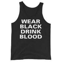 Wear Black Drink Blood design on men's tank top, front view