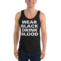 Wear Black Drink Blood design on men's tank top, front view