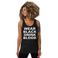 Wear Black Drink Blood design on men's tank top, front view