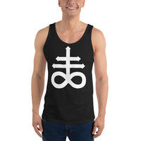 White Leviathan Cross design on men's tank top, front view