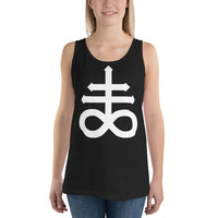 White Leviathan Cross design on men's tank top, front view