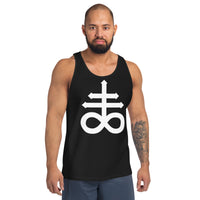 White Leviathan Cross design on men's tank top, front view