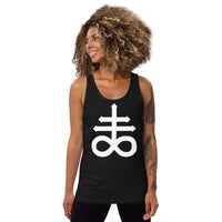 White Leviathan Cross design on men's tank top, front view