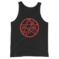 Necronomicon Symbol design on men's tank top, front view