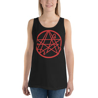 Necronomicon Symbol design on men's tank top, front view