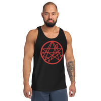 Necronomicon Symbol design on men's tank top, front view