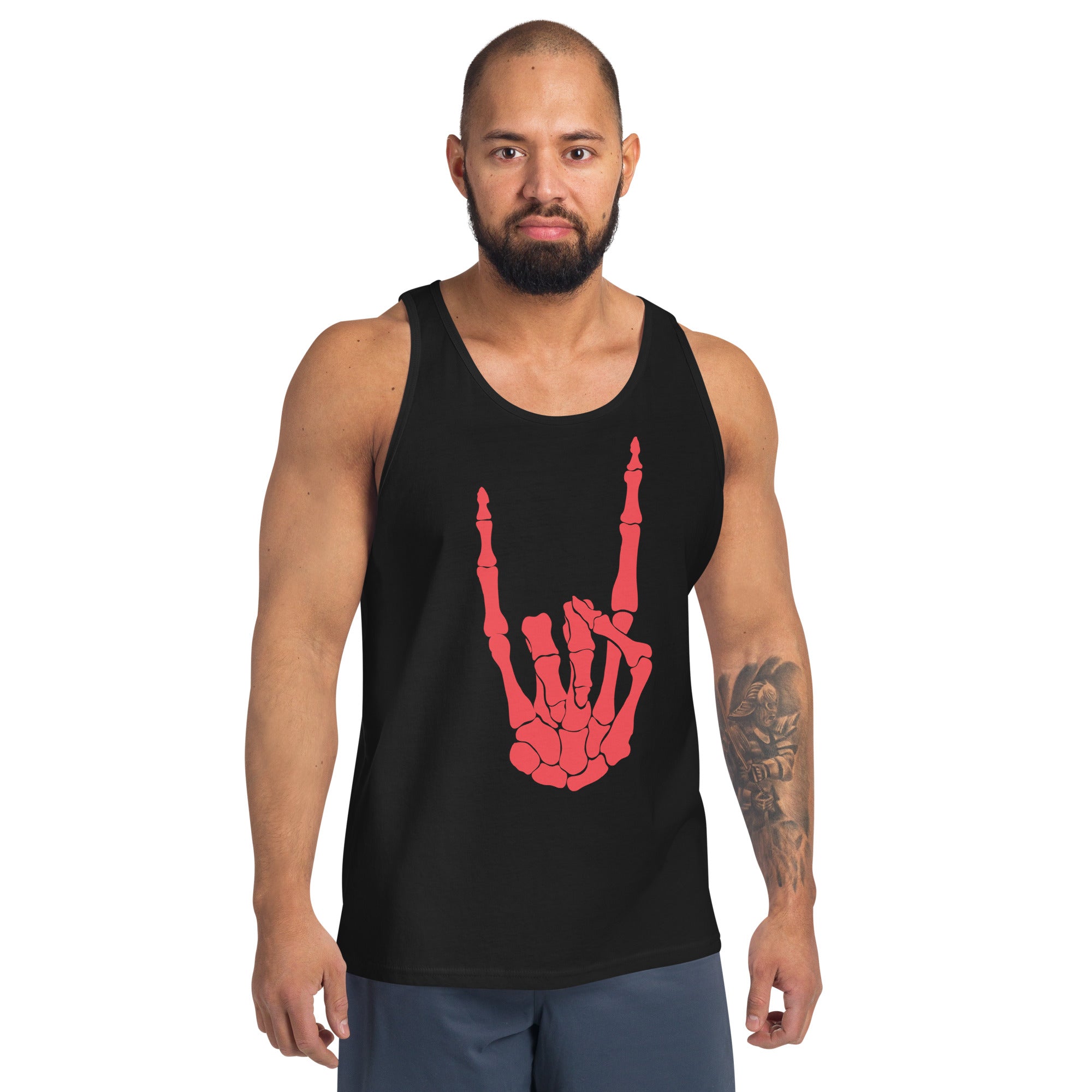 Devil Bone Hand Heavy Metal Horns Up Sign Men's Tank Top Red Print - Edge of Life Designs