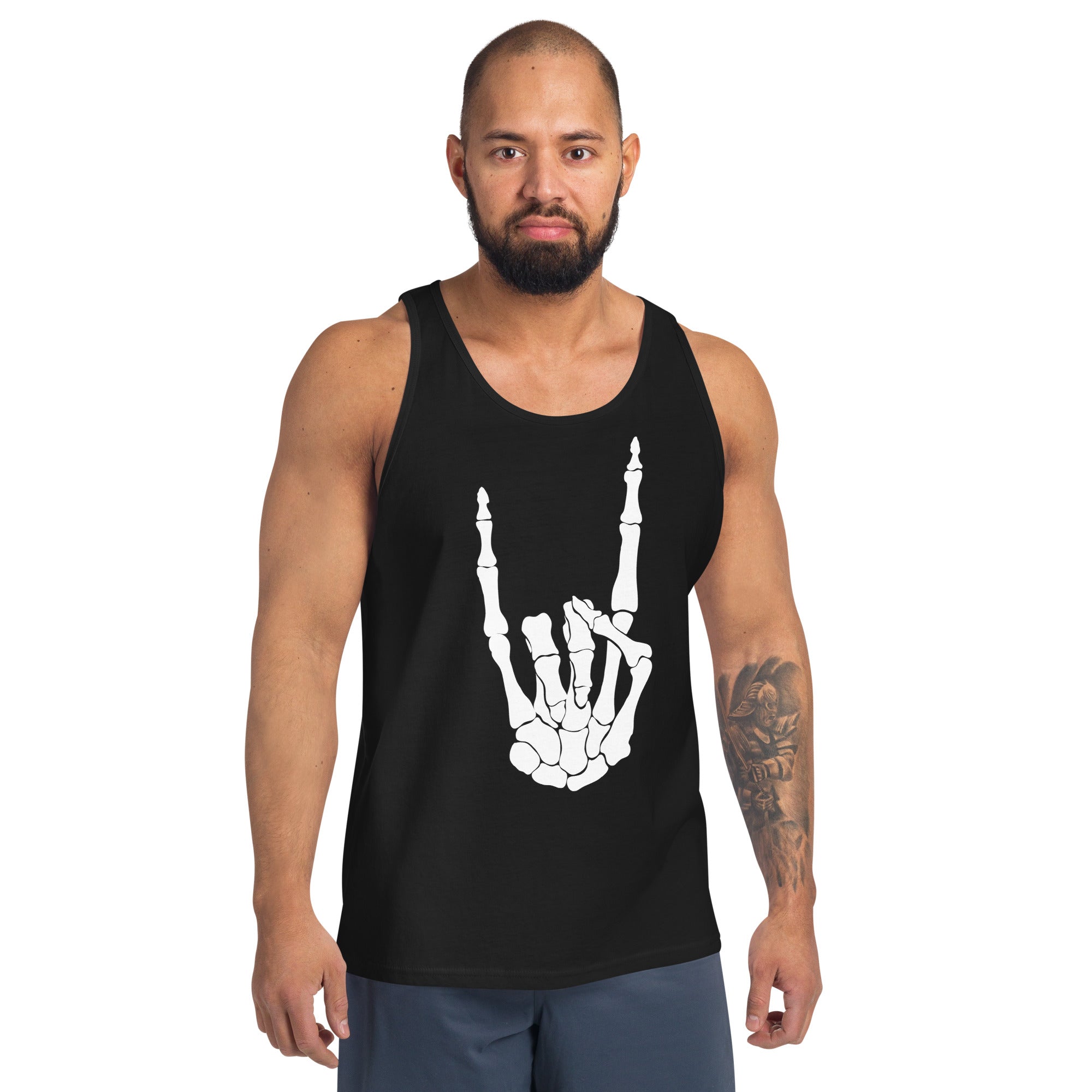 Devil Bone Hand Heavy Metal Horns Up Sign Men's Tank Top White Print - Edge of Life Designs