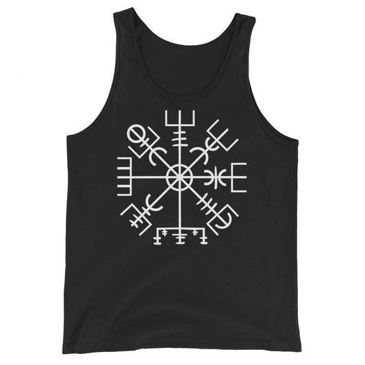 Vegvisir Wayfinder design on men's tank top, front view