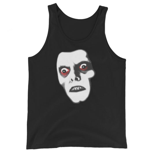 Pazuzu Captain Howdy design on men's tank top, front view