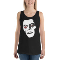 Pazuzu Captain Howdy design on men's tank top, front view
