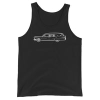 Classic Funeral Hearse design on men's tank top, front view