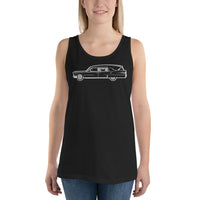 Classic Funeral Hearse design on men's tank top, front view