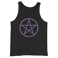 Purple Wiccan Pentagram design on men's tank top, front view