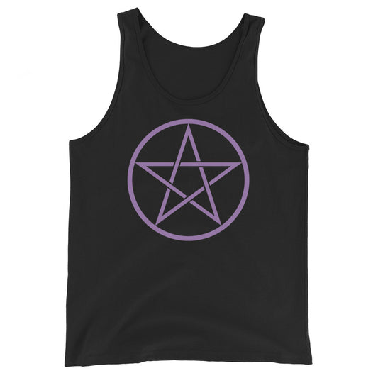 Purple Wiccan Pentagram design on men's tank top, front view