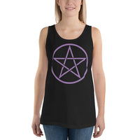 Purple Wiccan Pentagram design on men's tank top, front view