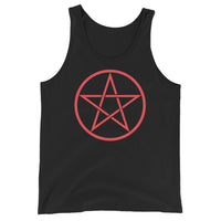 Red Wiccan Pentagram design on men's tank top, front view