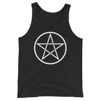 White Wiccan Pentagram design on men's tank top, front view