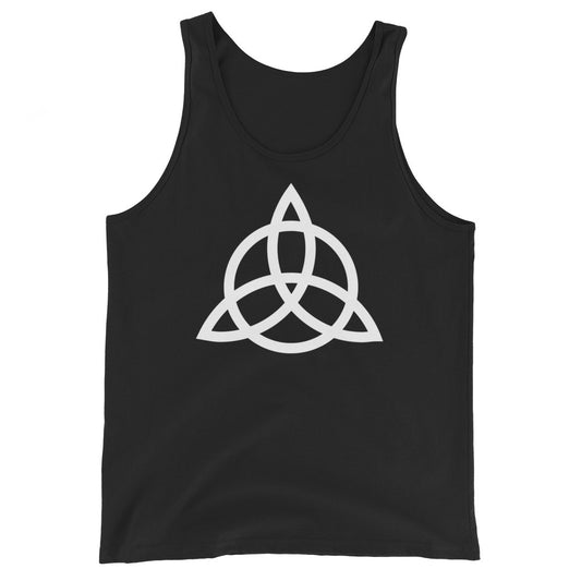 Celtic Triquetra design on men's tank top, front view