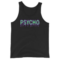 Psycho design on men's tank top, front view