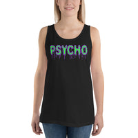 Psycho design on men's tank top, front view