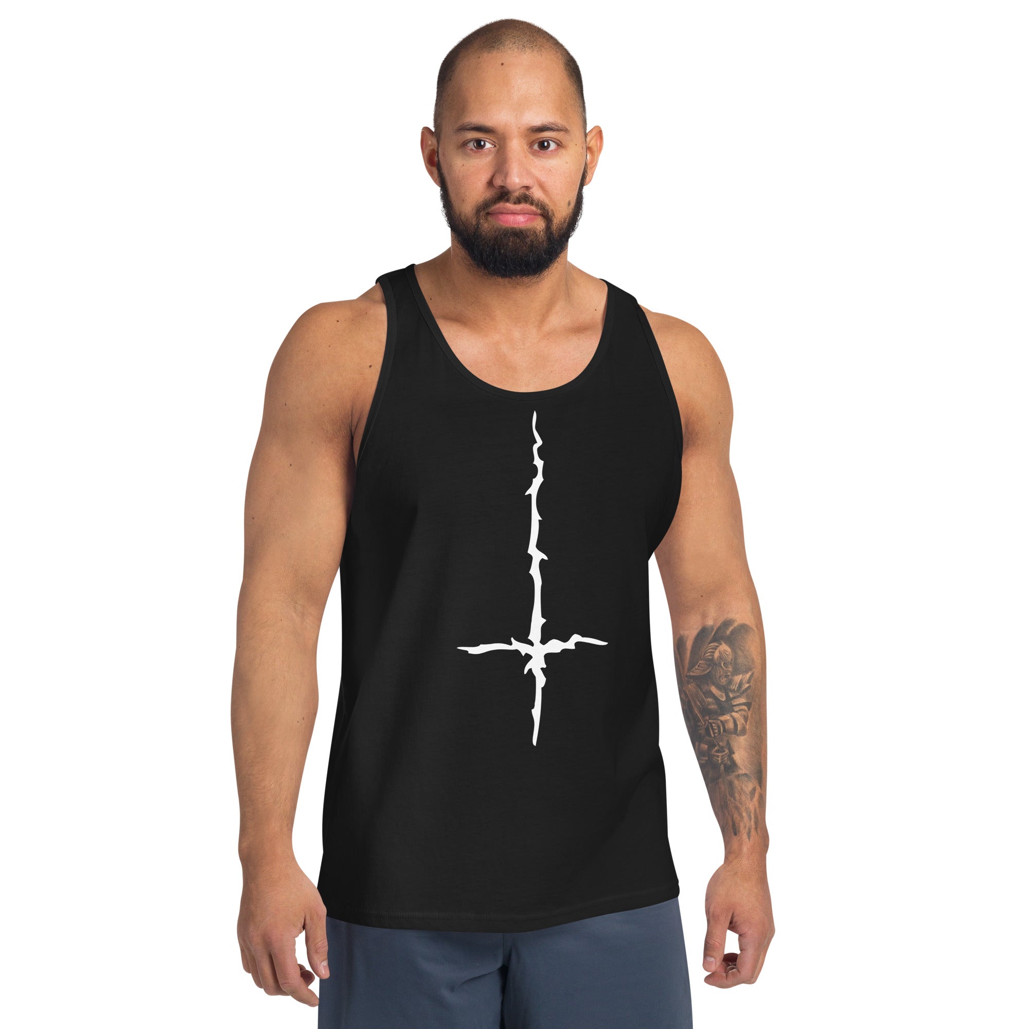 White Melting Inverted Cross Black Metal Style Men's Tank Top