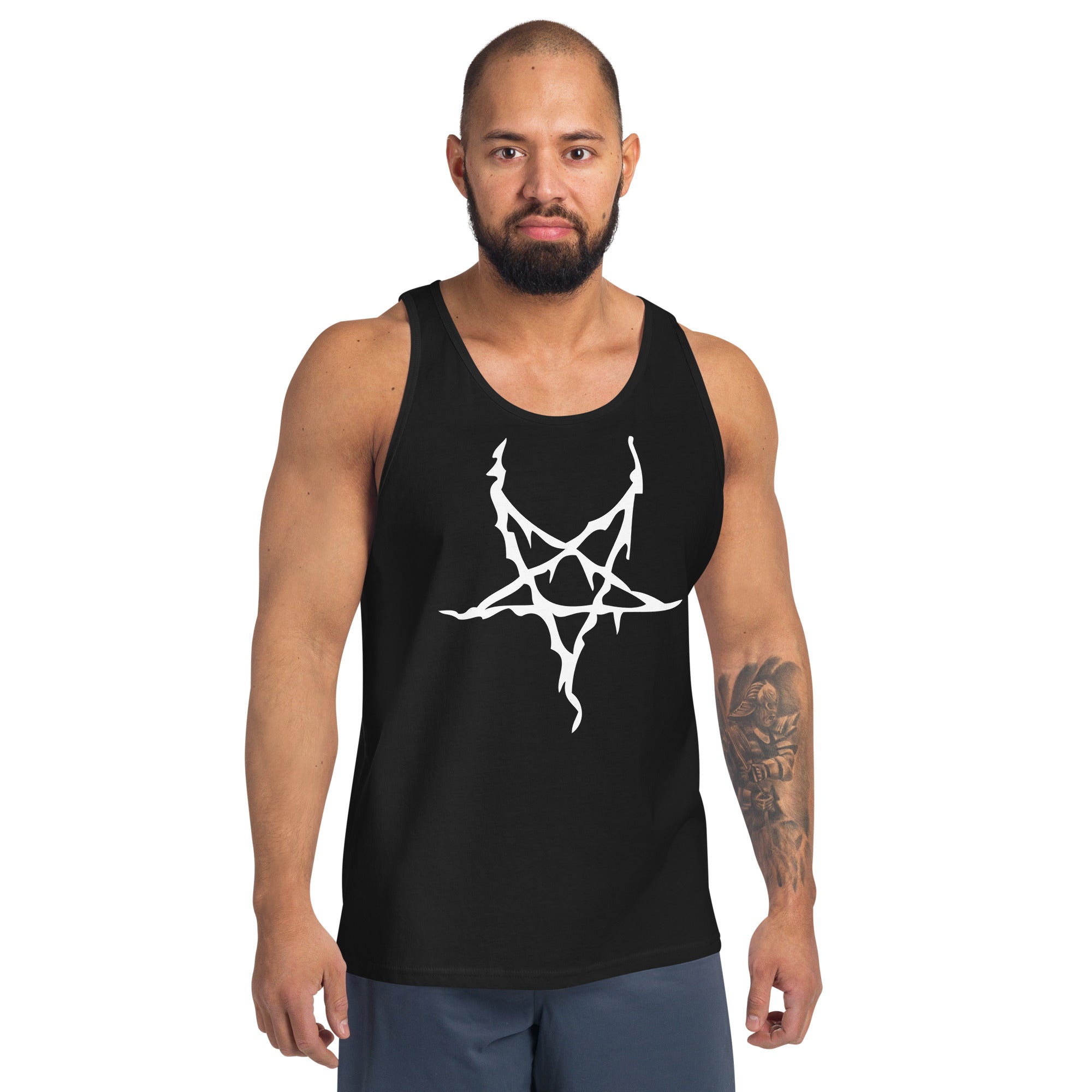 White Melting Inverted Pentagram Black Metal Style Men's Tank Top