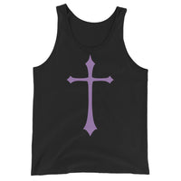 Purple Medieval Cross design on men's tank top, front view