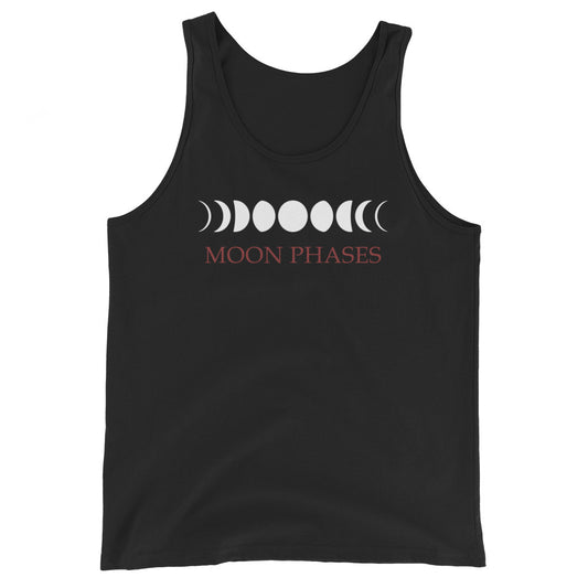 Lunar Moon Phases design on men's tank top, front view