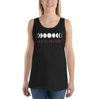 Lunar Moon Phases design on men's tank top, front view