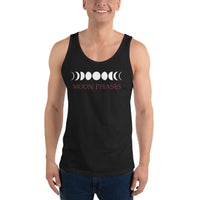 Lunar Moon Phases design on men's tank top, front view