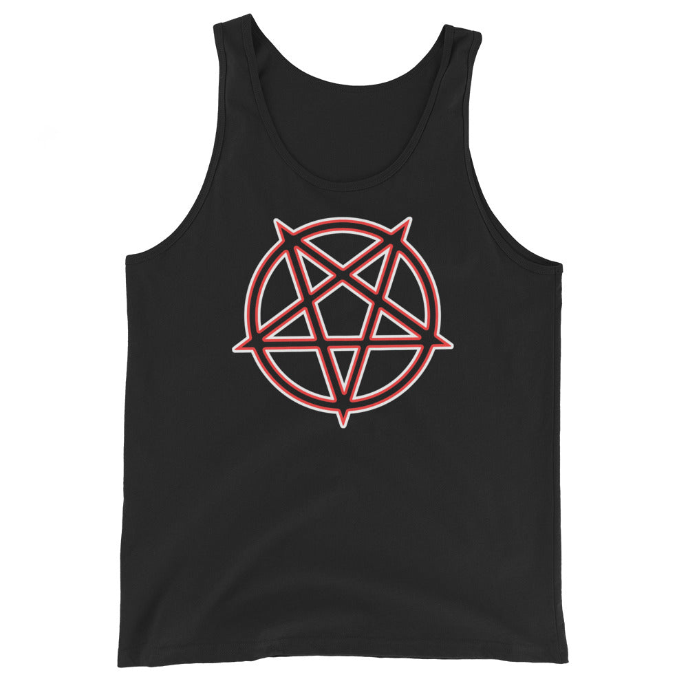 Inverted Pentagram design on men's tank top, front view