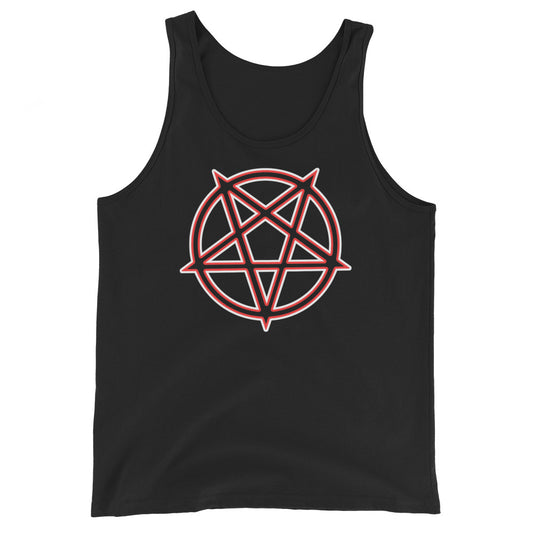Inverted Pentagram design on men's tank top, front view