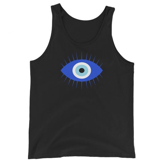 Curse of the Evil Eye design on men's tank top, front view
