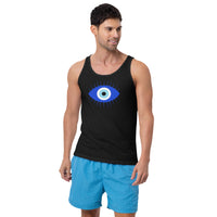 Curse of the Evil Eye design on men's tank top, front view