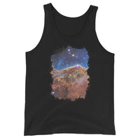 Carina Nebula JWST design on men's tank top, front view