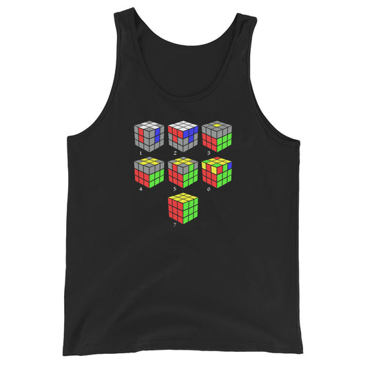 Speed Cube Solution Diagram design on men's tank top, front view