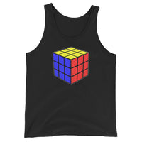 Magic Speed Cube design on men's tank top, front view