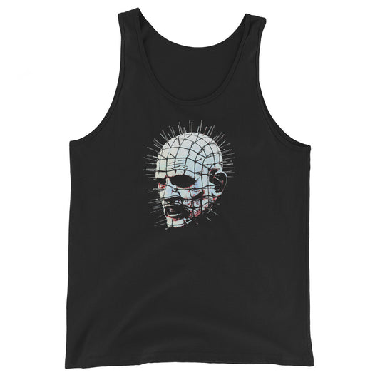 Hell Priest Cenobite design on men's tank top, front view