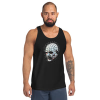 Hell Priest Cenobite design on men's tank top, front view
